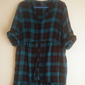 Torrid Black/Blue Plaid Button Down Shirt